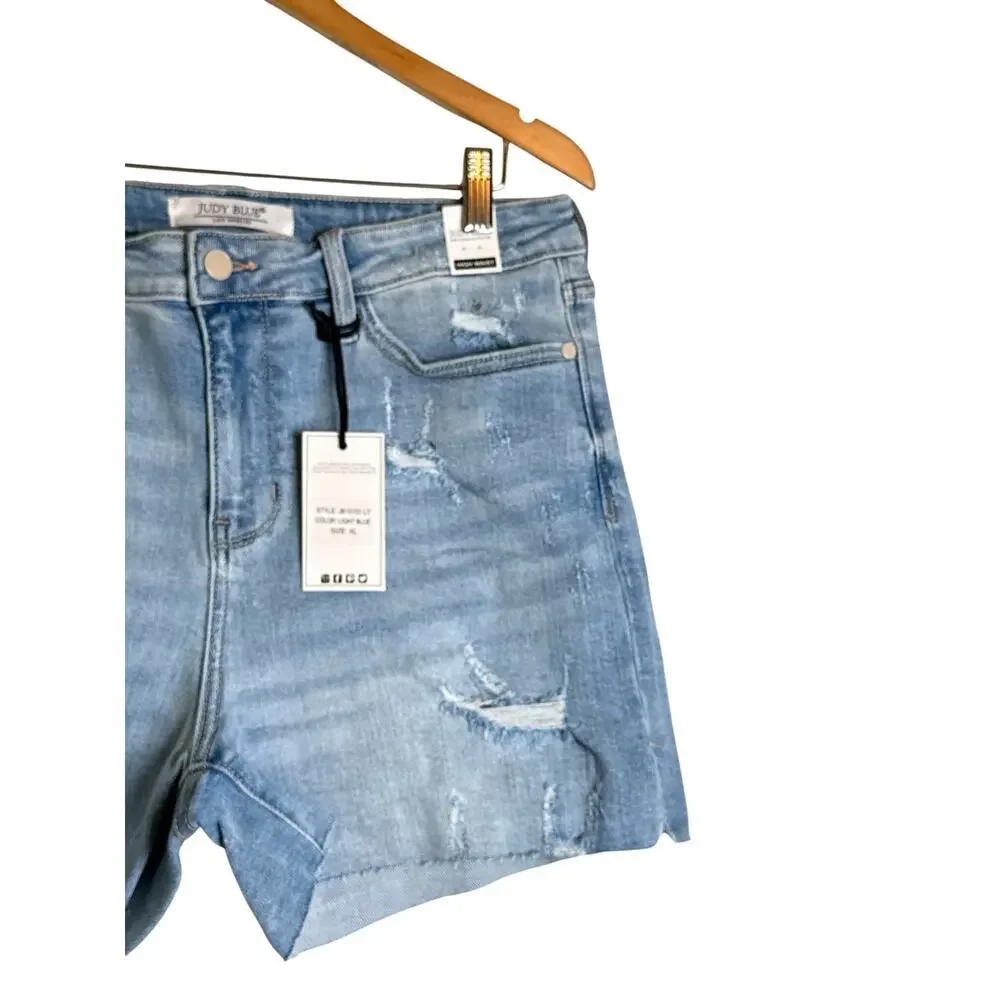 Judy Blue High Waist Distressed Denim Shorts NWT XL
